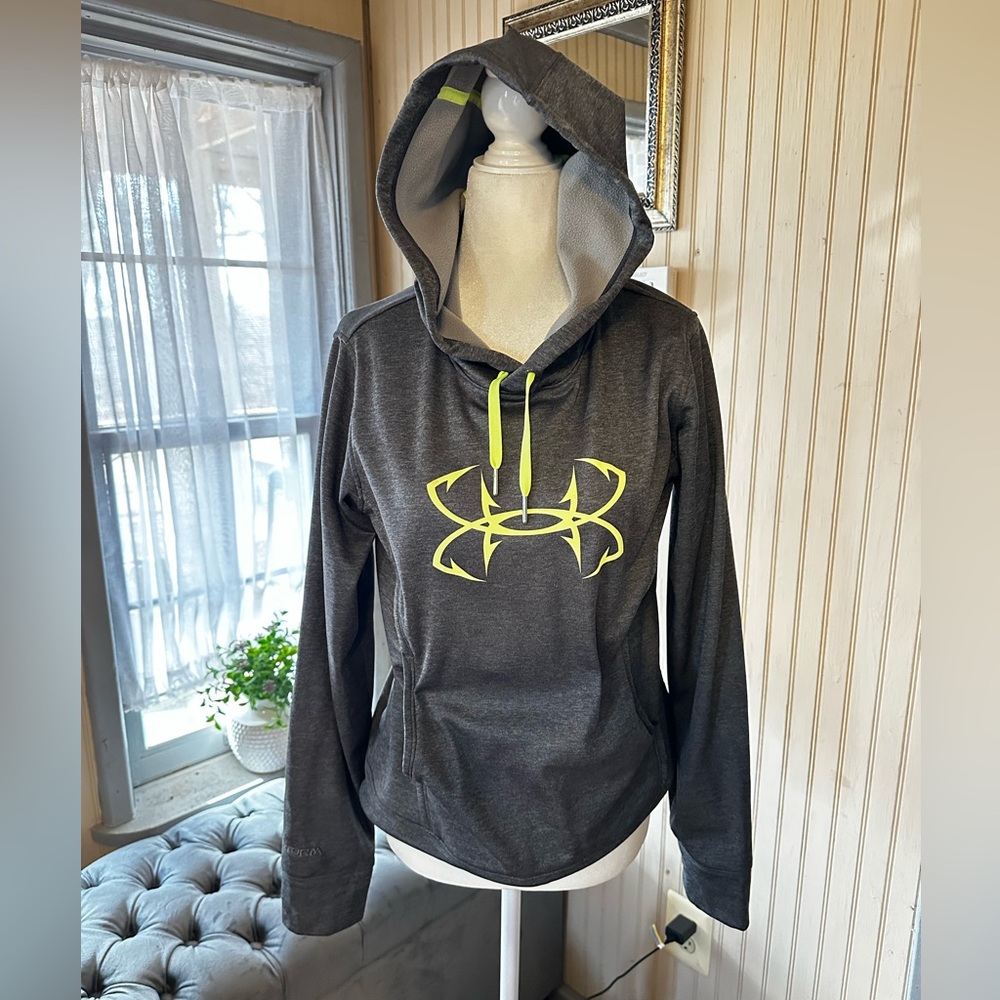 Under Armour Storm Women’s Hoodie Fishing Gray Neon Logo Athletic Pullover S